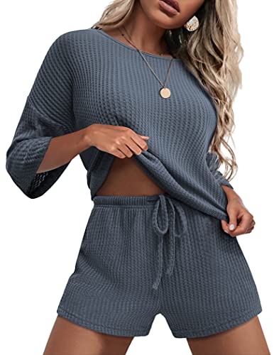 Ekouaer Pajamas Set for Women Half Sleeves Soft Waffle Knit