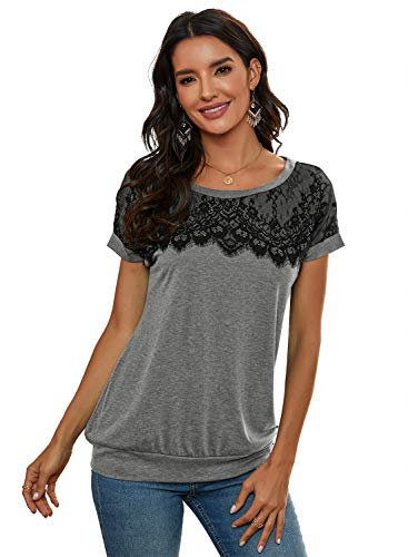 WMZCYXY Womens Short Sleeve Lace Tops Summer Crew Neck Casual T Shirt Color Block Blouse